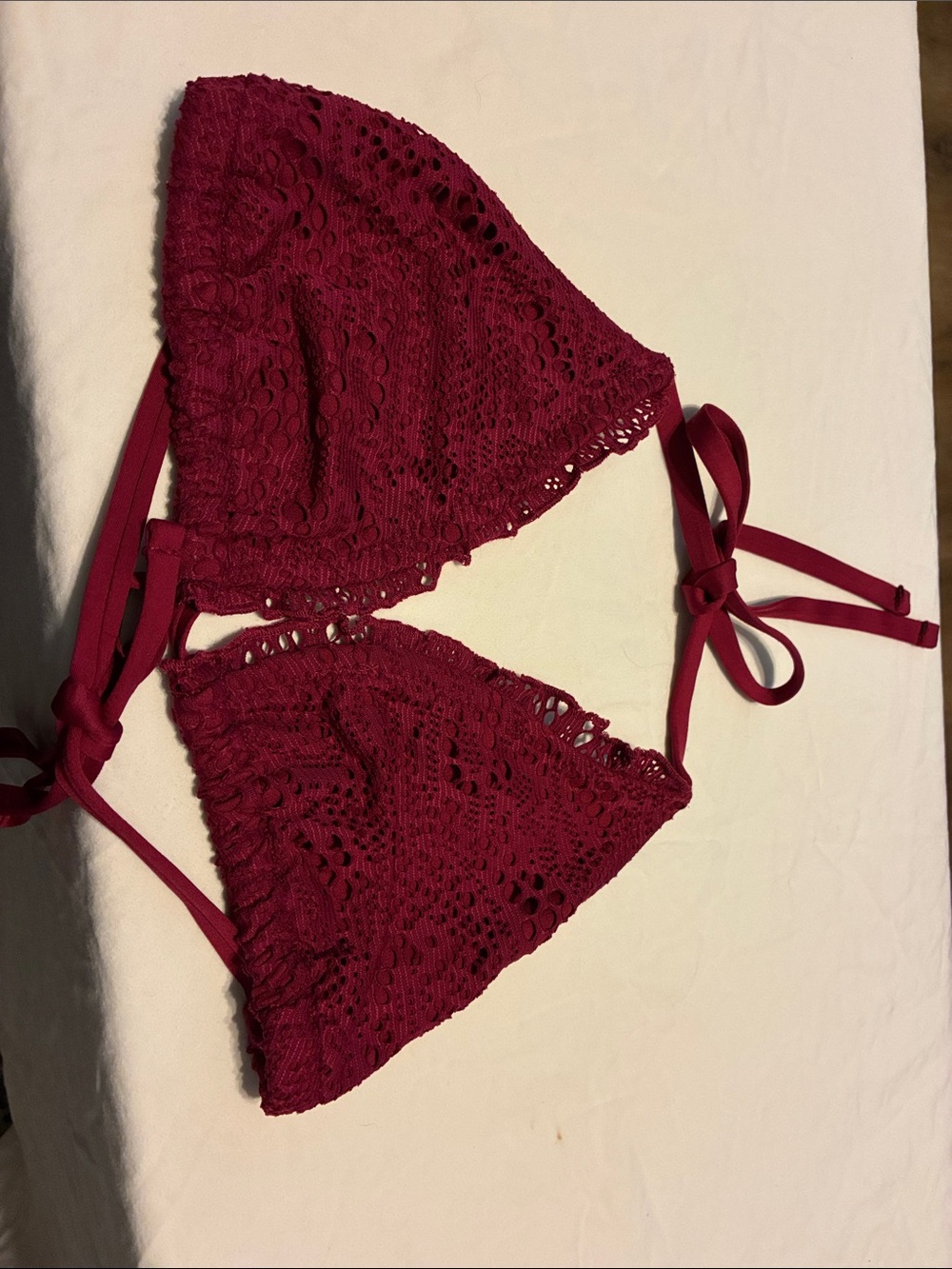 Wacoal Crochet Triangle Bikini Top in Deep Wine